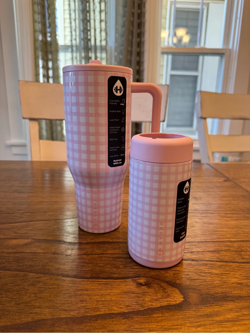 HydroJug Pink Gingham 32oz Traveler & 12oz Slim